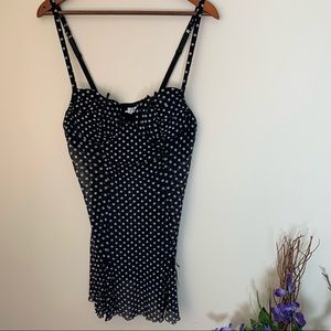Black & white polka dot mesh teddy lingerie slip